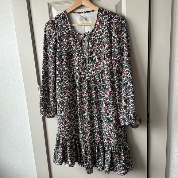 J.Crew Fiery Sunset Floral Long Sleeve V-Neck Printed Flowy Dress Size XXS - Picture 3 of 9